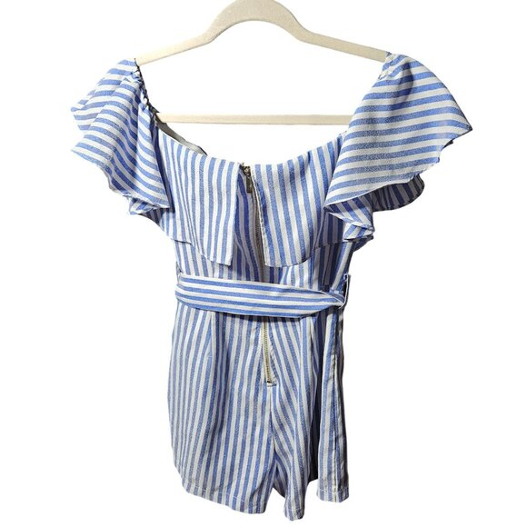 Blue & White Striped Off-Shoulder Dress With Ruffle Detail & Belt Windsor - Picture 3 of 6